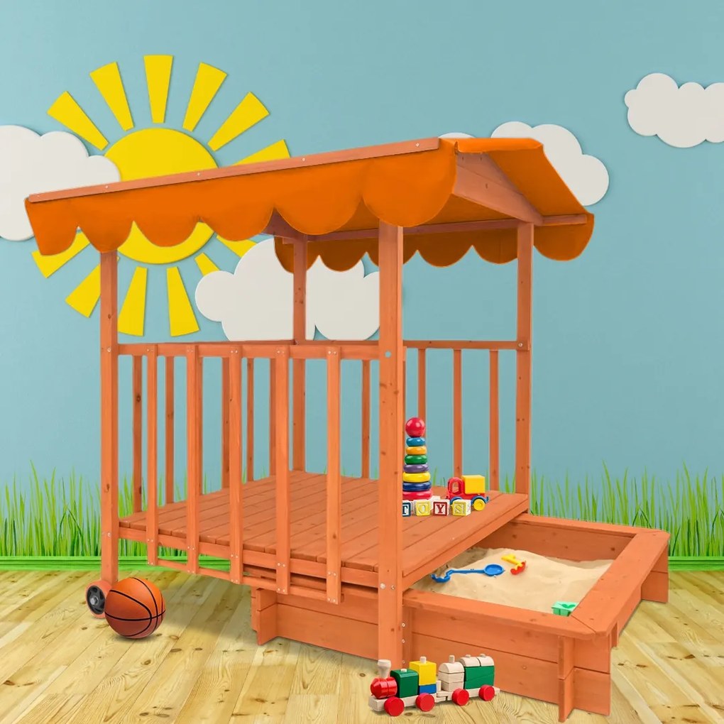 Pieskovisko s verandou HAPPY, 130x130x143cm, hnedá/oranžová Jurhan