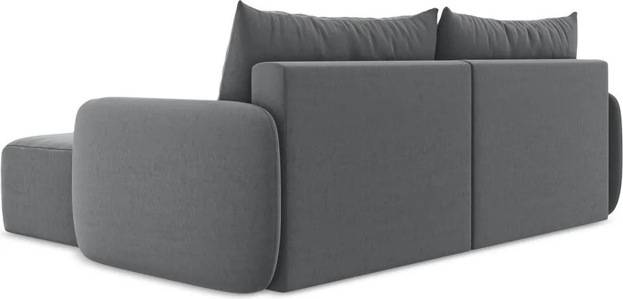 Sivá zamatová rozkladacia/s úložným priestorom rohová pohovka (pravý roh/s leňoškou) Kalena – Makamii