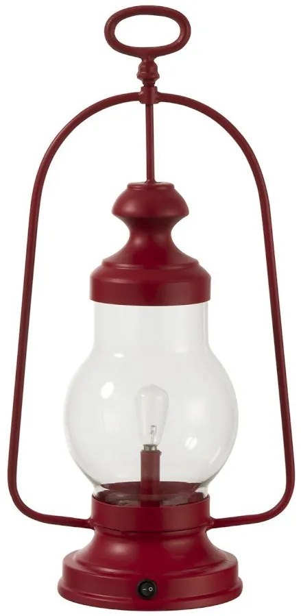 Červená kovová LED lampáš - 23,5 * 15 * 48 cm