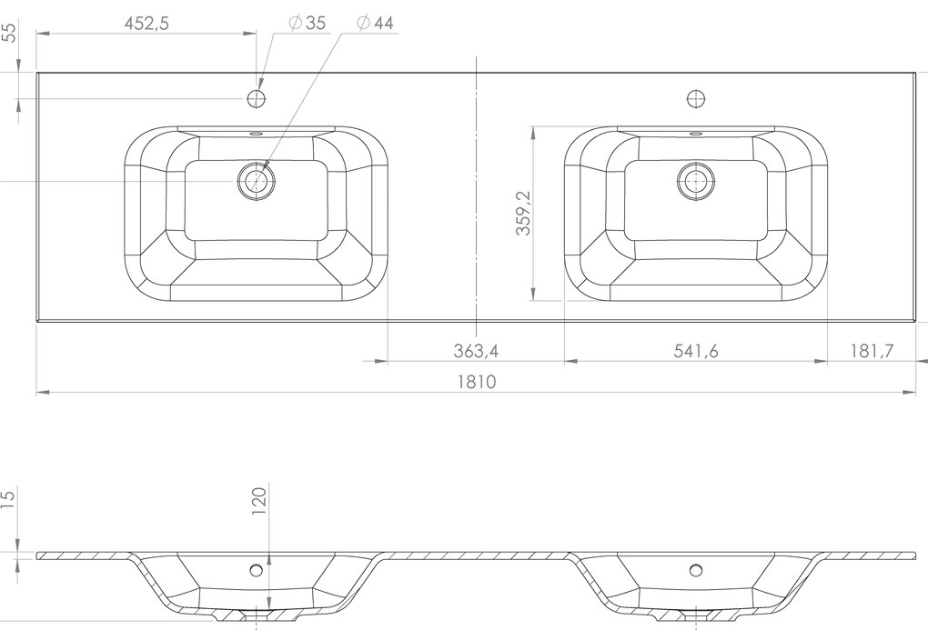 Sapho Sapho, LOREA skrinka 180x46x51,5cm (90+90cm), dub alabama/biela matná, LE090-2231-02