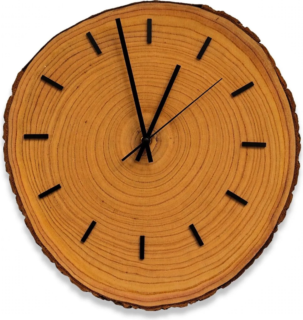 Drevené nástenné hodiny z plátu dreva s kôrou a letokruhmi | KORRO: Amber - 3072 26-29 cm 4814-115583 KOR007-29-AMBER