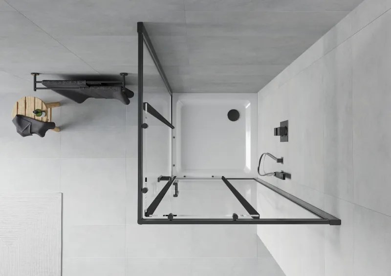 Mexen Rio, štvorcový sprchový kút 80 x 80 cm, 6mm číre sklo, čierny profil + biela sprchová vanička, 860-080-080-70-00-4010B