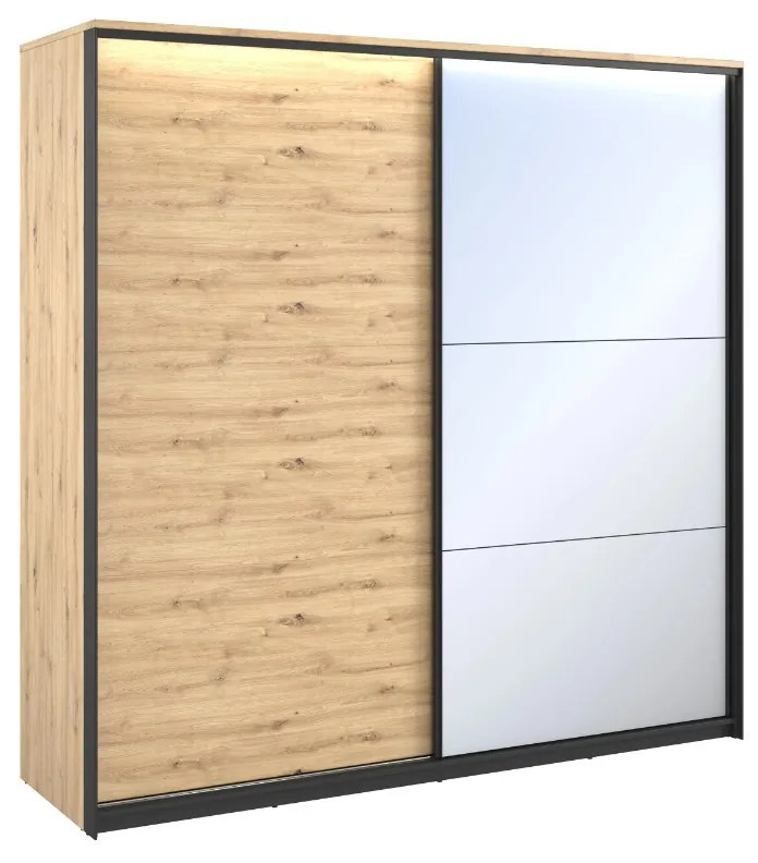 Šatníková skriňa s posuvnými dverami a osvetlením MAXIMO Dub Artisan / čierna 220 cm