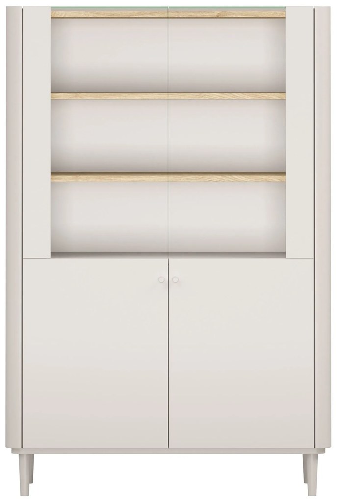 Vitrína Elivo 100 cm dvojdverová na nožičkách - kašmír / olejovaný dub