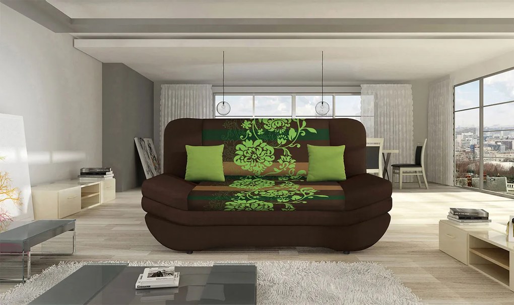 Elegantná pohovka Vista, hnedá + zelený vzor