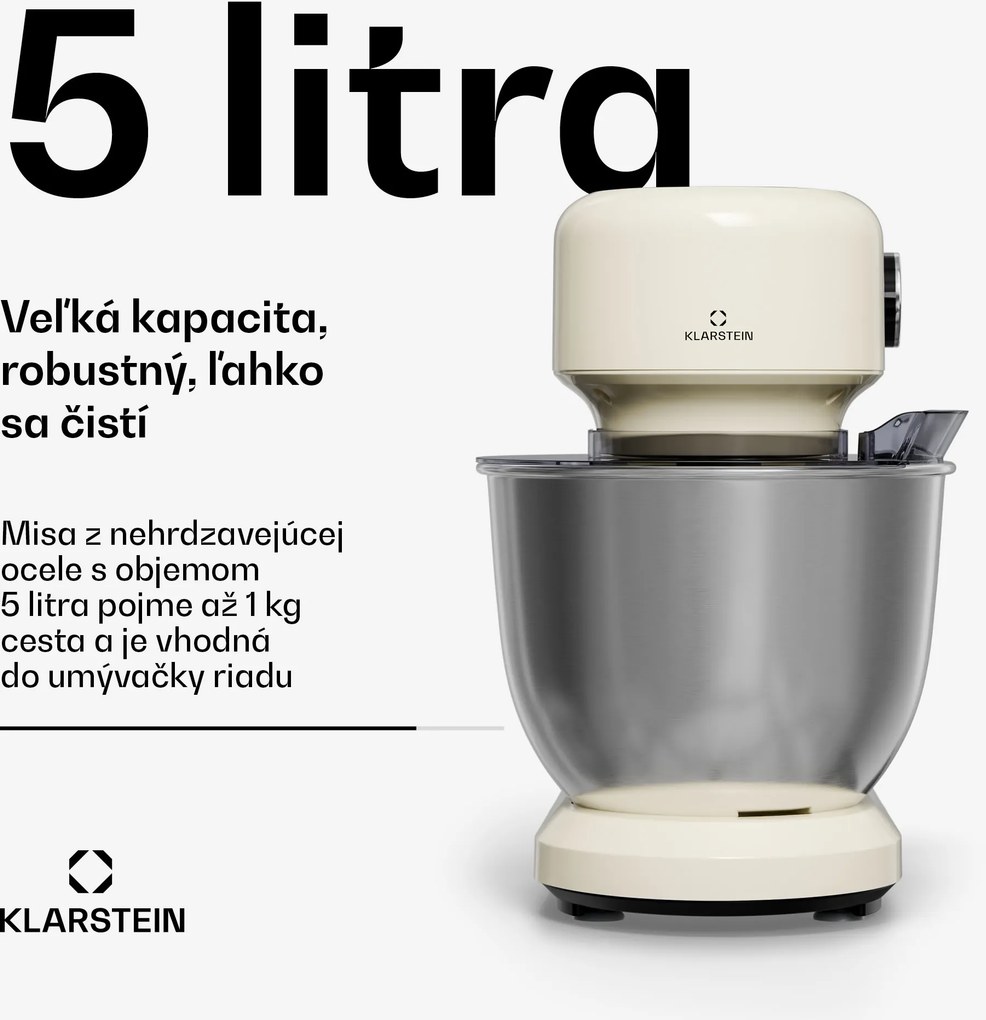 Klarstein Bella Evo kuchynský robot | planetárny miešací systém | 3 miešacie nadstavce | 1500 W | 5 l