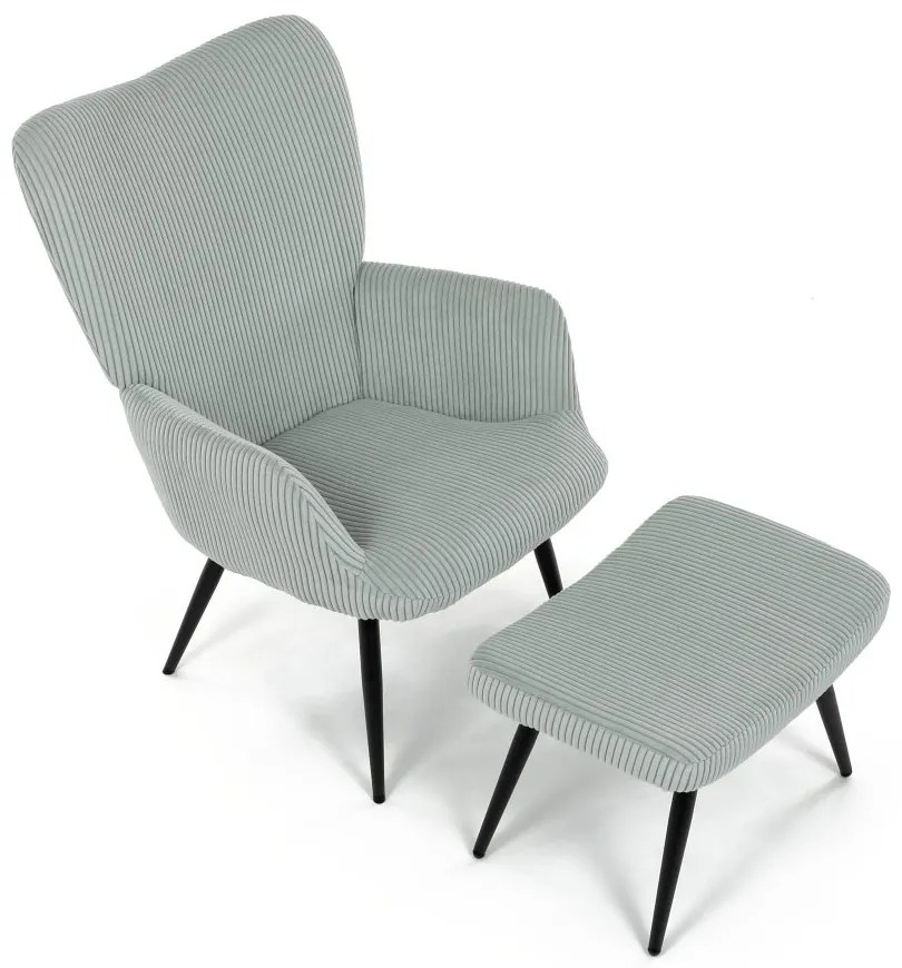 Relaxačné kreslo ušiak s taburetom ROYAL — kov, menčester, mentolová