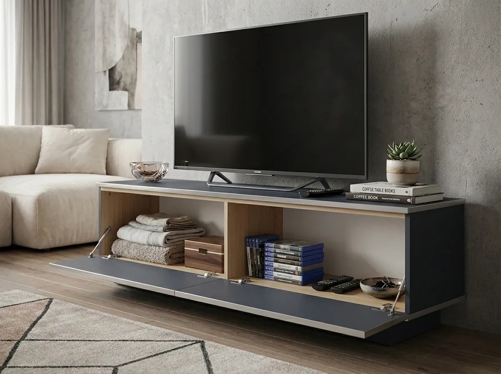 TV stolík ALVIN 135 cm, antracit/sivostrieborná