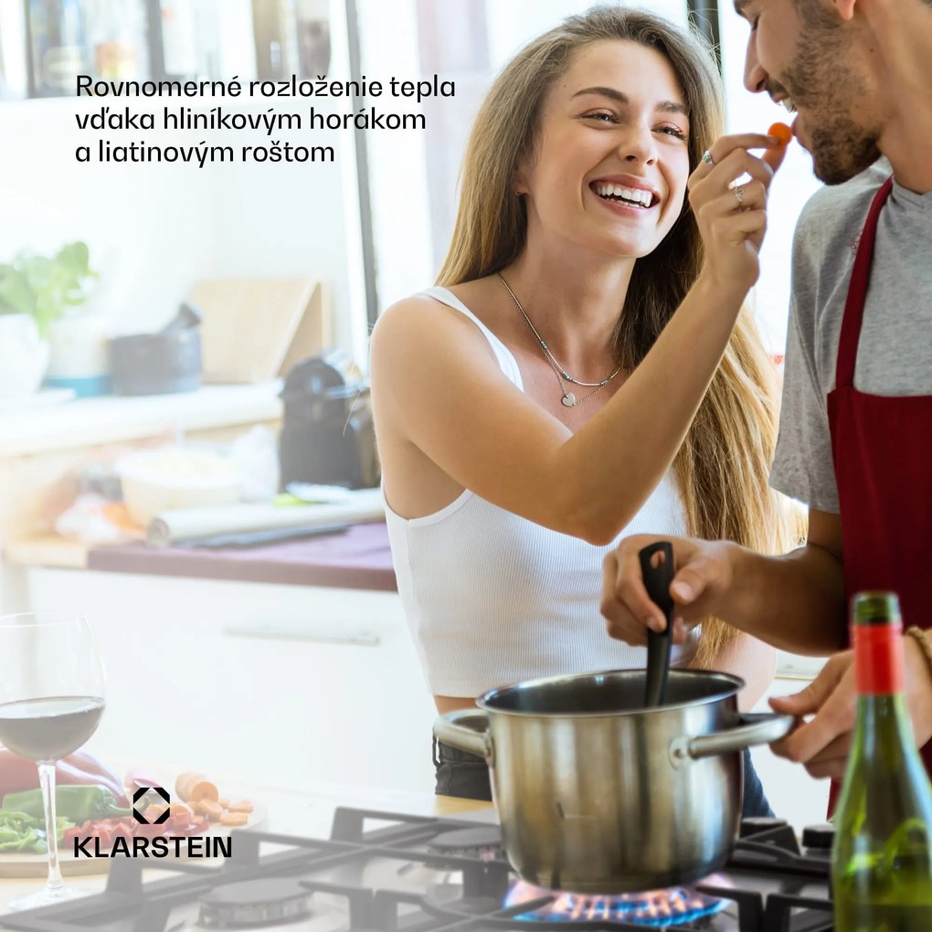 Klarstein Ignito 5 Zonen, plynová varná doska, 5 Sabaf horákov, nehrdzavejúca oceľ, strieborná