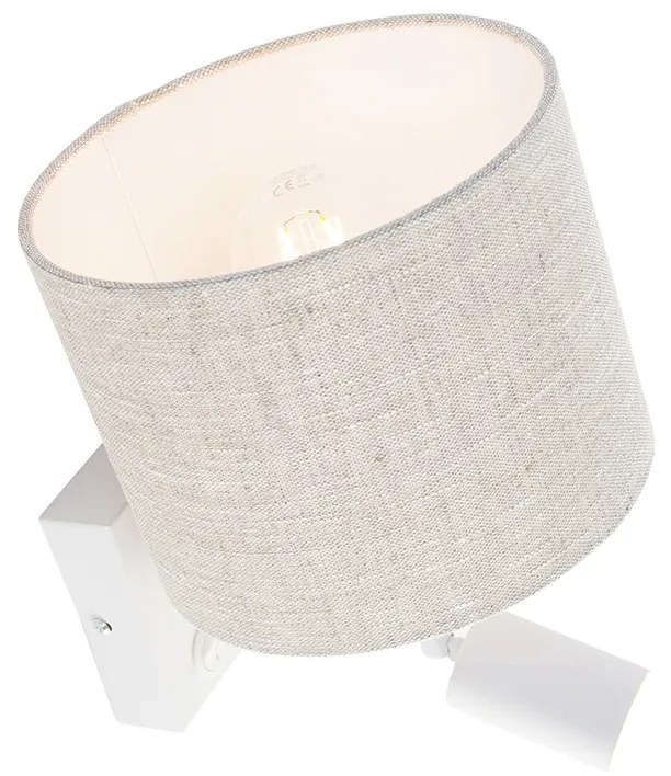 Nástenná lampa biela s lampou na čítanie a svetlosivým tienidlom 18 cm - Brescia