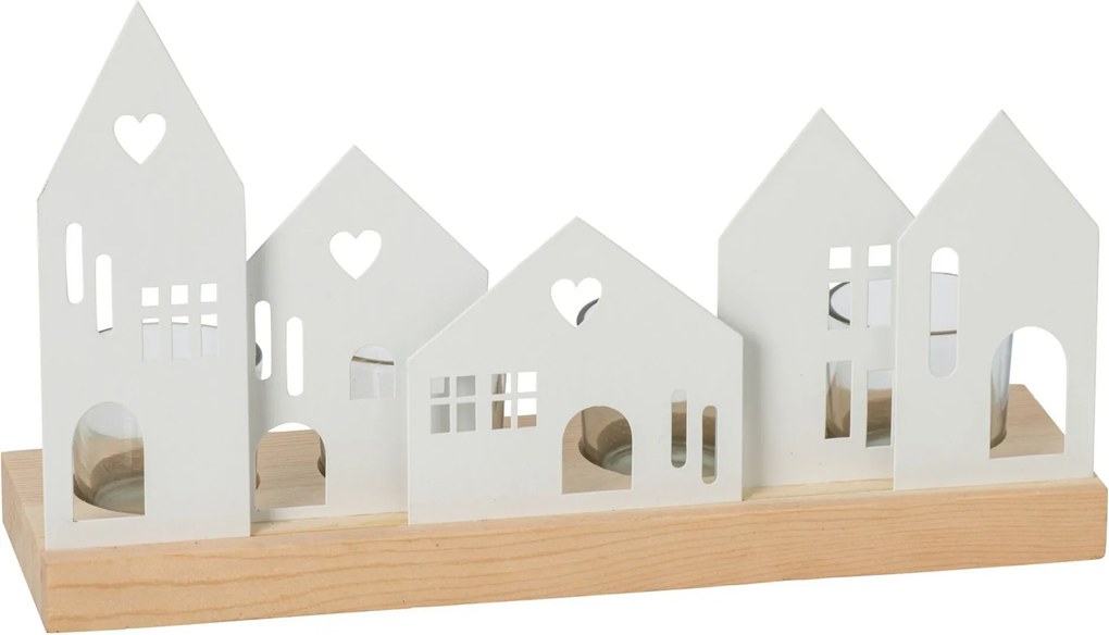 svícen domečky velký z bílého železa – 28*16,5*8,5 cm