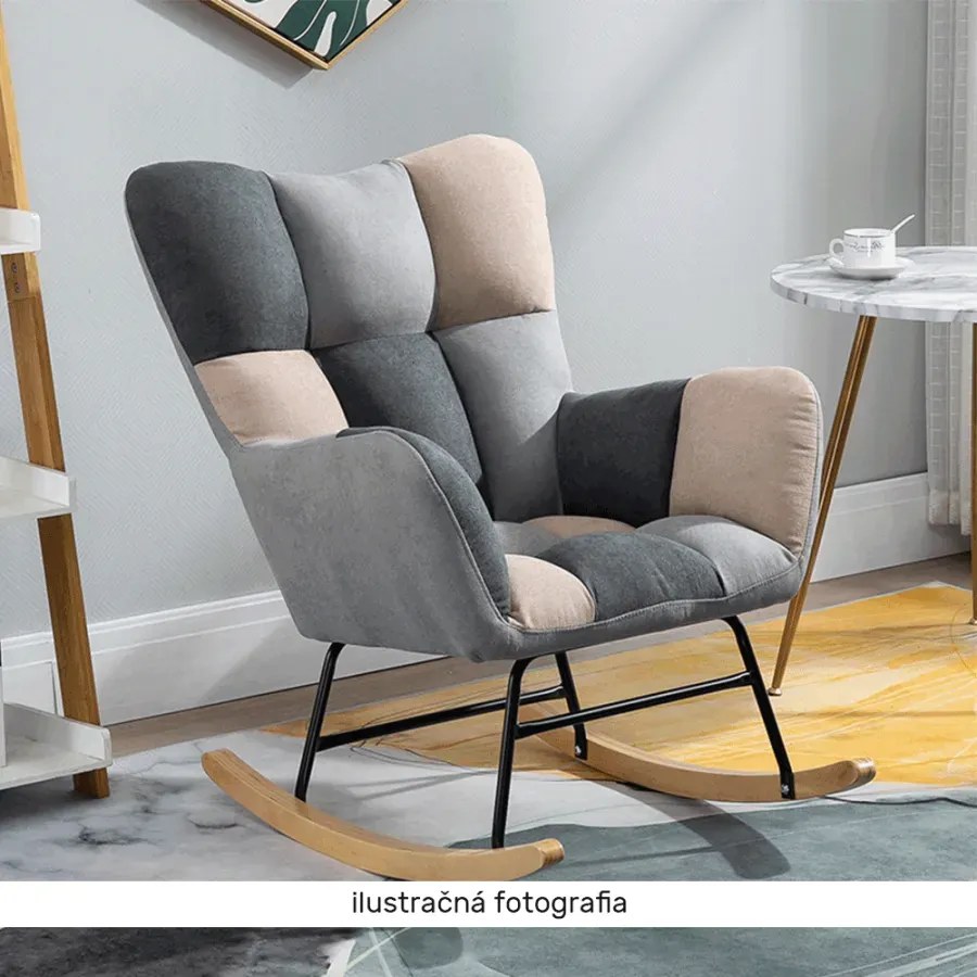 Dizajnové hojdacie kreslo, patchwork/sivá/béžová, KEMARO