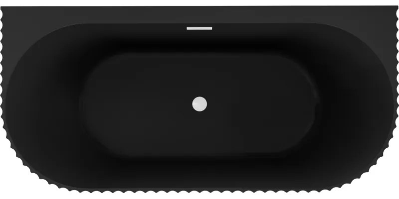 Mexen Sella, voľne stojaca vaňa ku stene, drážkovaná, 170 x 80 cm, čierna matná, biely prepad, 52711708071-20