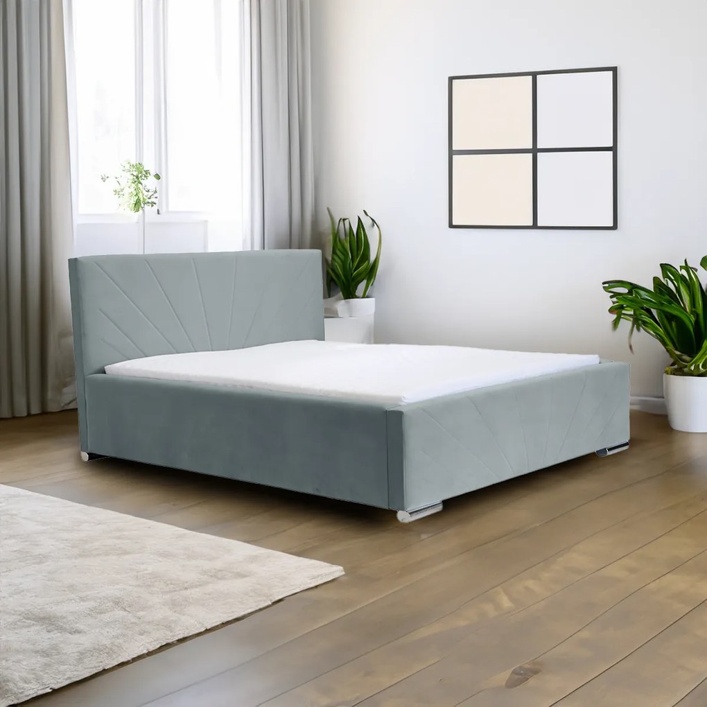 Čalúnená posteľ s úložným priestorom a matracom LEKS Světle šedá 120x200 cm
