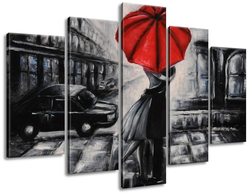 Gario Obraz na plátne Červený bozk v daždi - 5 dielny Rozmery: 100 x 63 cm