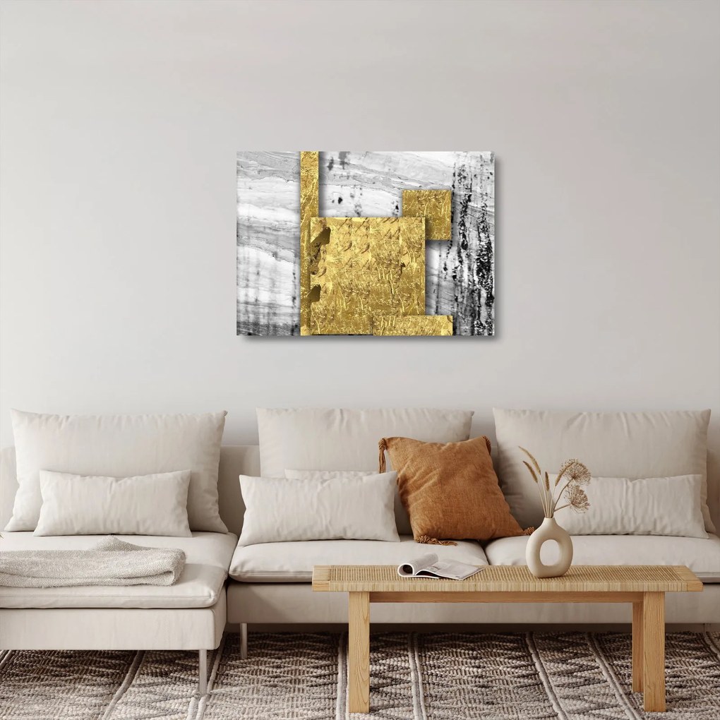 Sklenený obraz - Zlaté štvorce N⁰1 (70x50 cm)