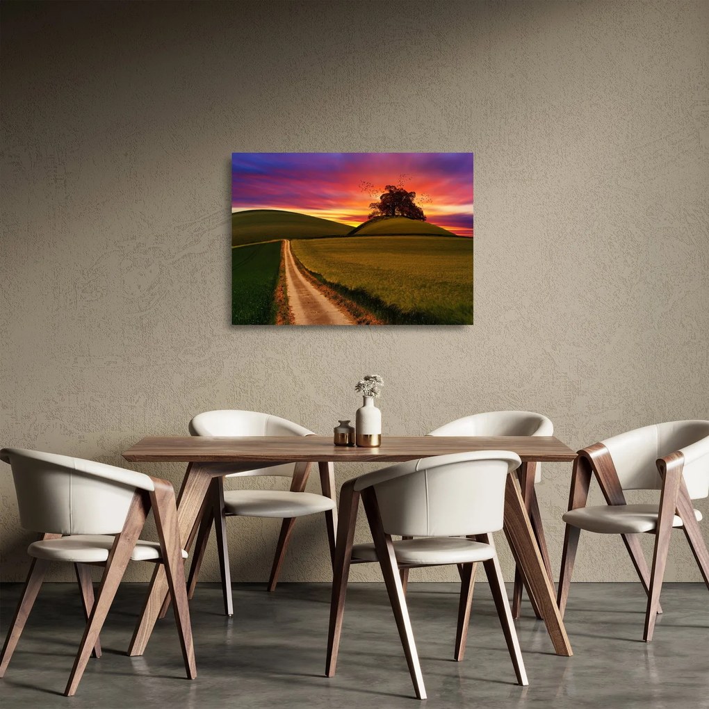 Sklenený obraz poľa a farebného neba (70x50 cm)