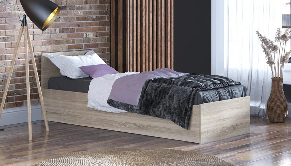 Posteľ s matracom, roštom a úložným priestorom - DUB SONOMA- šírka 90cm