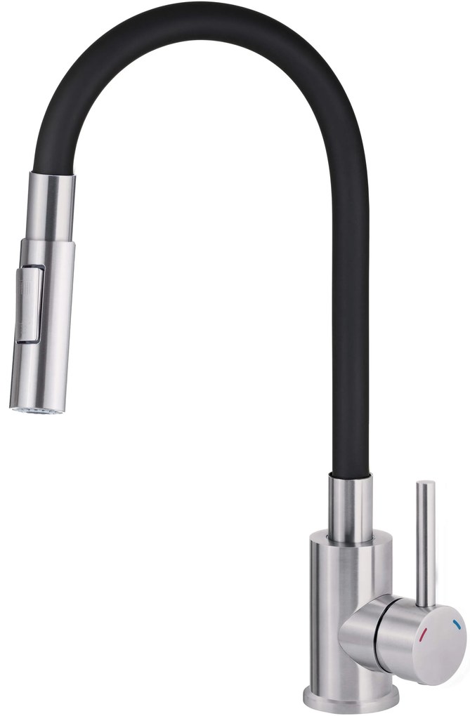 Deante Neo Luno, drezová batéria so silikónovým ramenom a spŕškou, čierna-oceľová, DEA-BOC_B740