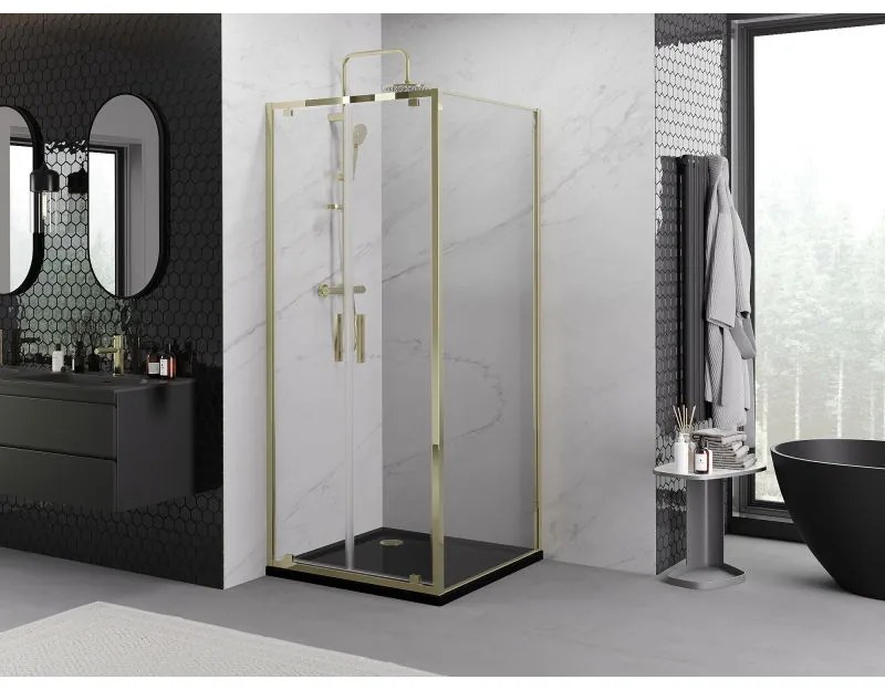 Mexen Exo, výklopný sprchový kút 80 x 80 cm, číre sklo, zlatá, 8182-080-080-50-00