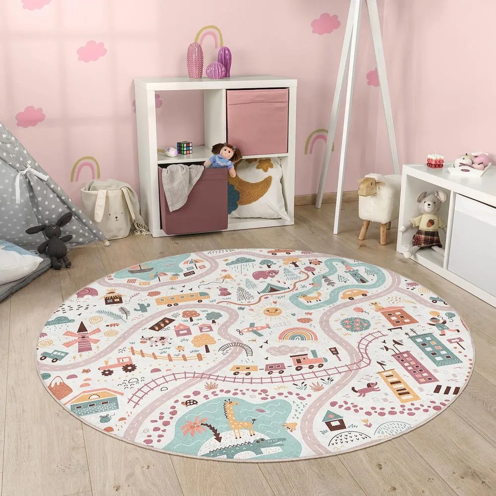 Prateľný detský hrací koberec ø80 cm Furry World – Mila Home