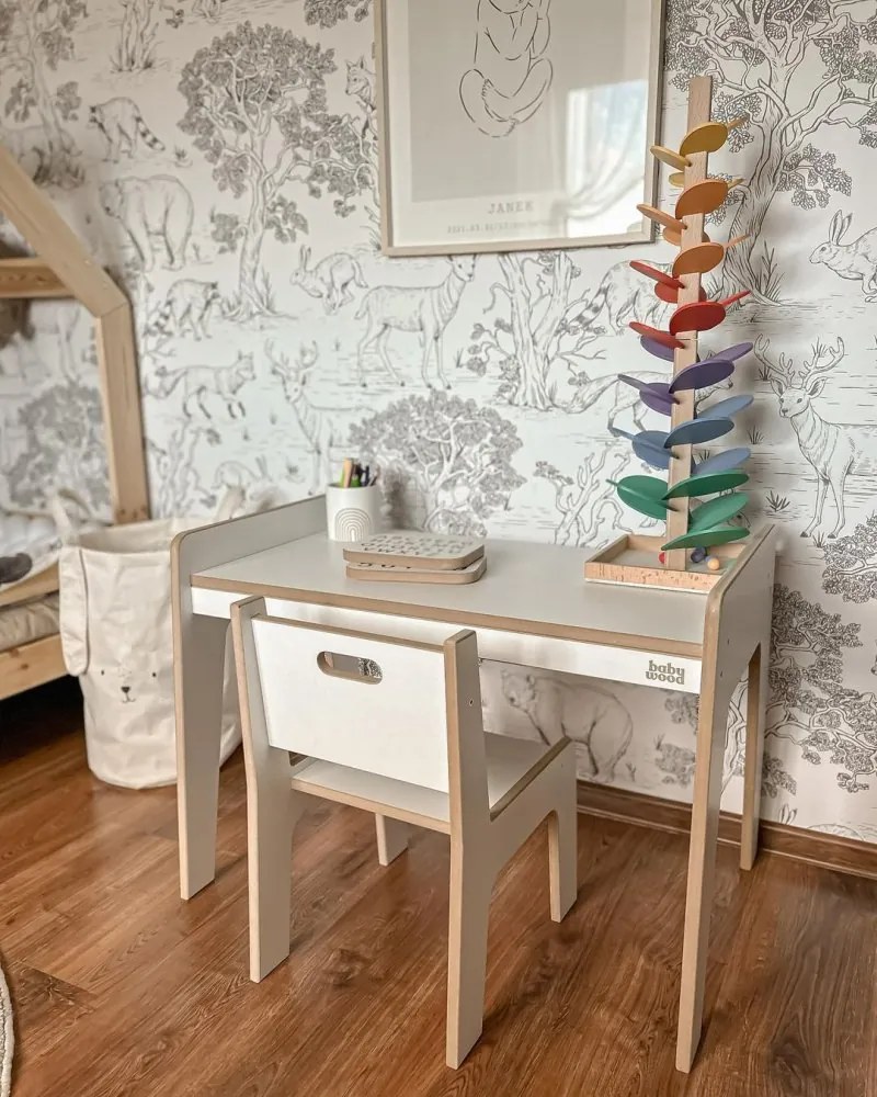 Stôl + stolička pre deti šedá S/M Šedá