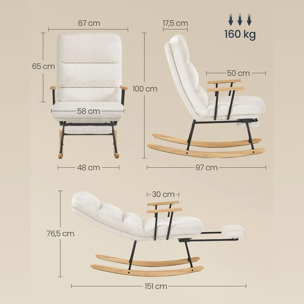 Hojdacie kreslo ROCKY, 97x67x100cm, krémová SongmicsHome