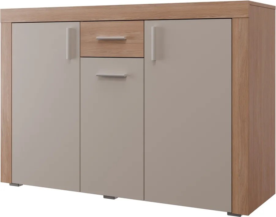 Komoda Pico, 130 cm, dub jantárový/béžová kašmír, s osvetlením