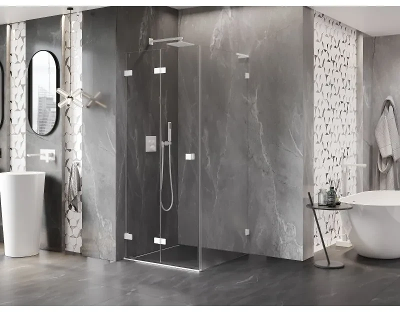 Mexen Lunar-F L, skladací sprchový kút ľavý 80 x 80 cm, 8mm číre sklo, biely profil, 836L-080-080-20-00-L