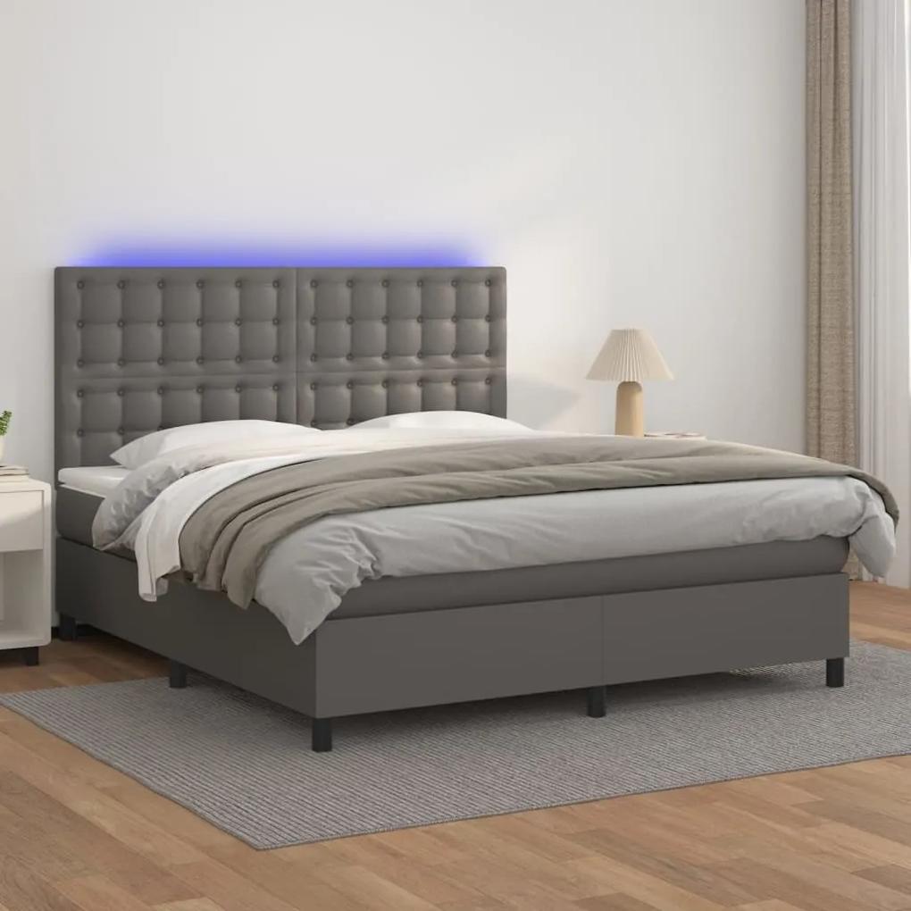 Boxspring posteľ s matracom a LED sivá 180x200 cm umelá koža 3135961