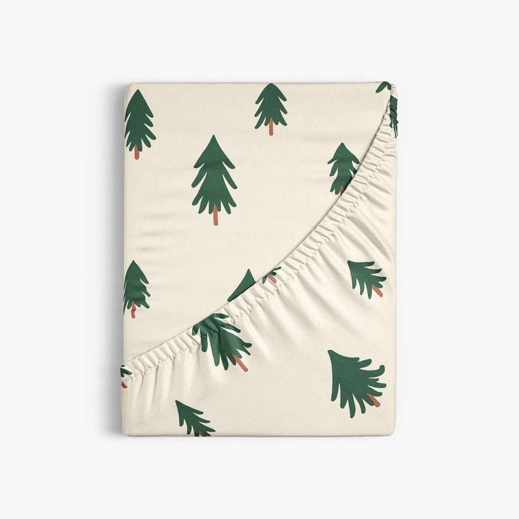 Goldea vianočná bavlnená napínacia plachta - stromčeky na režnom 120 x 200 cm