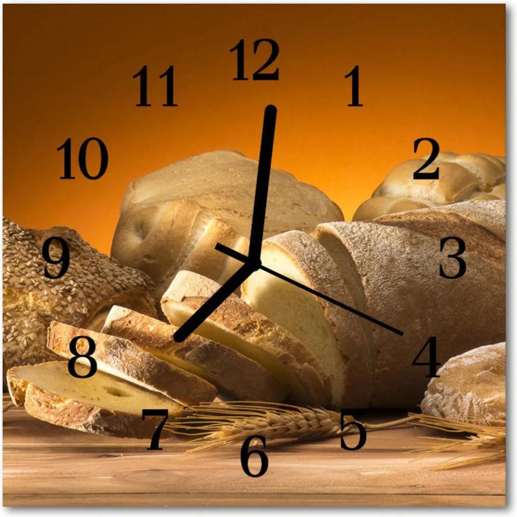 Nástenné skleněné hodiny chléb
