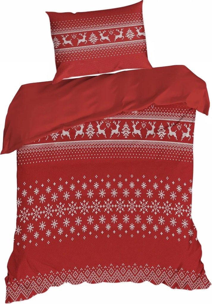 VIANOČNÉ OBLIEČKY Z MIKROVLÁKNA NOEL2 200X220 CM, 2KS 70X80 CM ČERVENÉ
