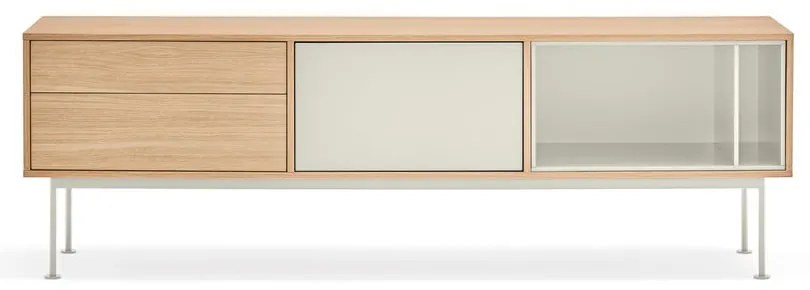 Krémovobiela TV komoda v dubovom dekore Teulat Yoko