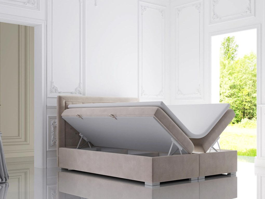 Manželská posteľ Boxspring 160 cm Gllamy (béžová) (s úložným priestorom). Akcia -20%. Vlastná spoľahlivá doprava až k Vám domov. 1020294