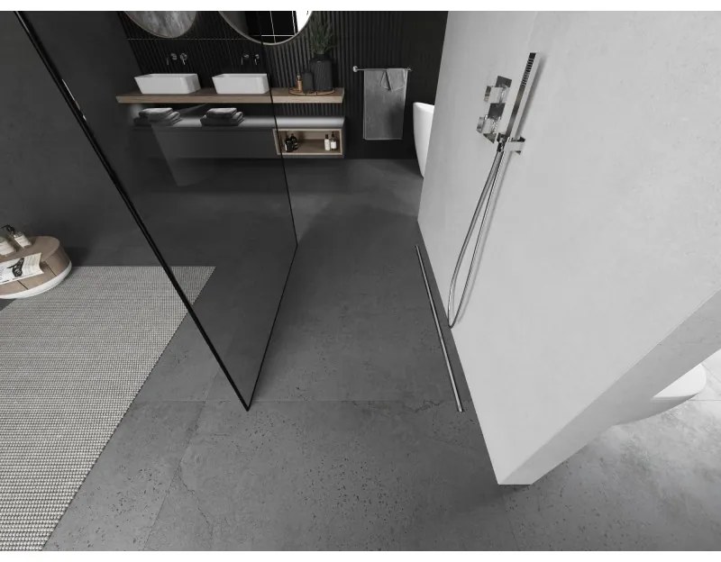 Mexen Kioto, sprchová zástena Walk-In 160 x 200 cm, 8mm sklo čierny vzor, brúsená oceľ profil, 800-160-002-97-70
