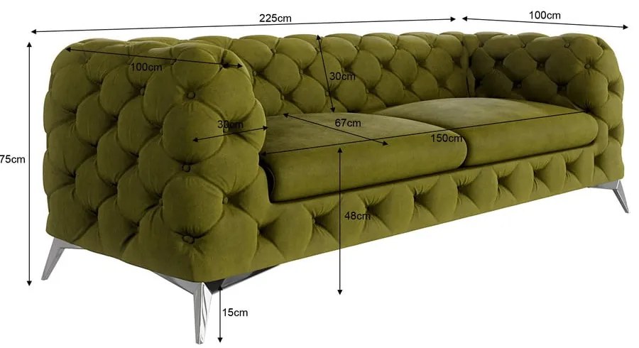 Zelená zamatová pohovka 225 cm Chelsea – Ropez