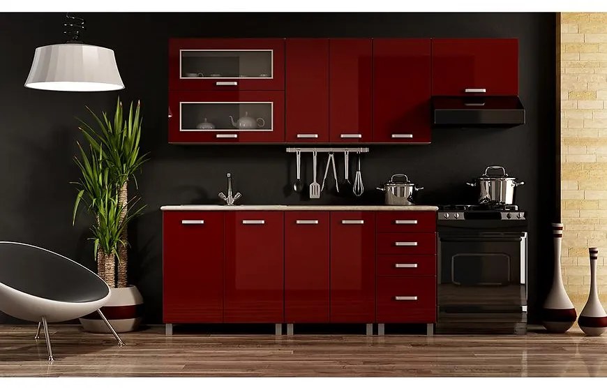 Kuchynská linka Lucjan 240 bez dosky červený lesk