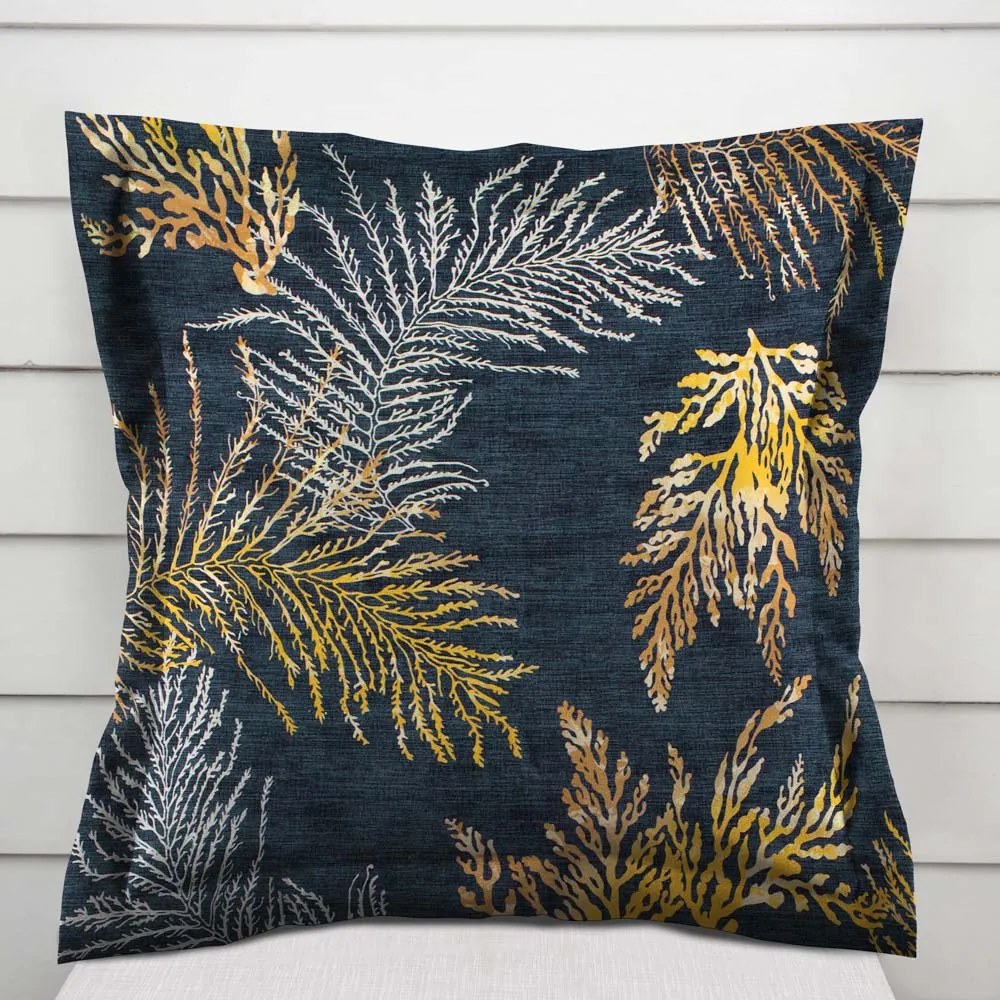 Biante Zamatová obliečka na vankúš s lemom Tamara TMR-005 Papradie na modrosivom 60 x 60 cm