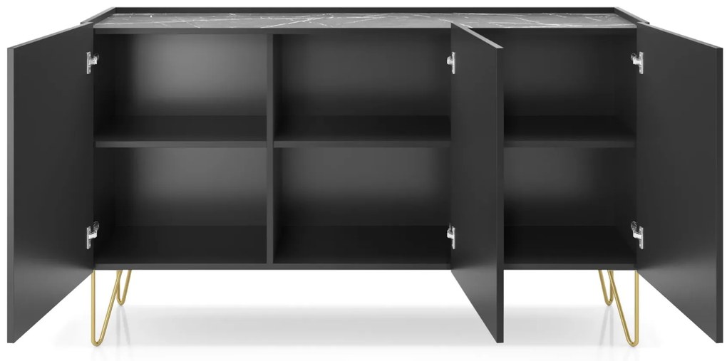 KOMODA EDEN ČIERNOŠEDÁ + MRAMOR 144 cm