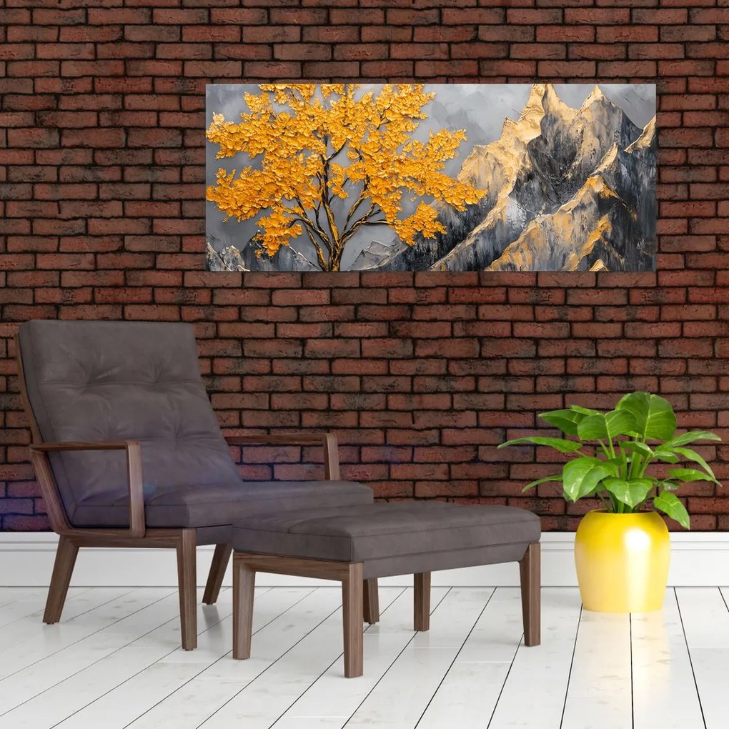 Obraz – Zlatý strom v horách (120x50 cm)