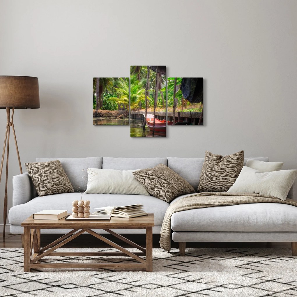 Obraz - Drevená loď na kanáli, Thajsko (90x60 cm)