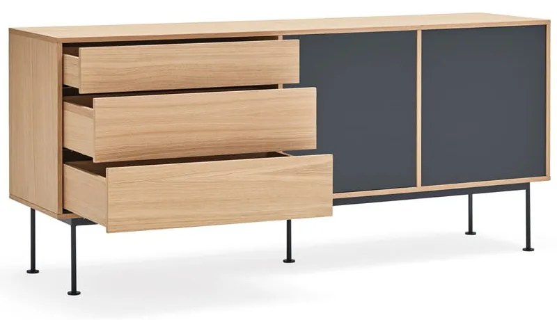 Antracitovosivá komoda v dubovom dekore Teulat Yoko, šírka 180 cm