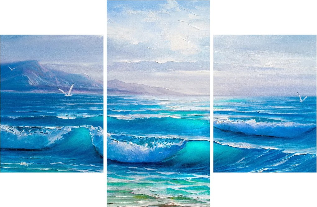 Obraz - Olejomaľba mora s čajkami (90x60 cm)