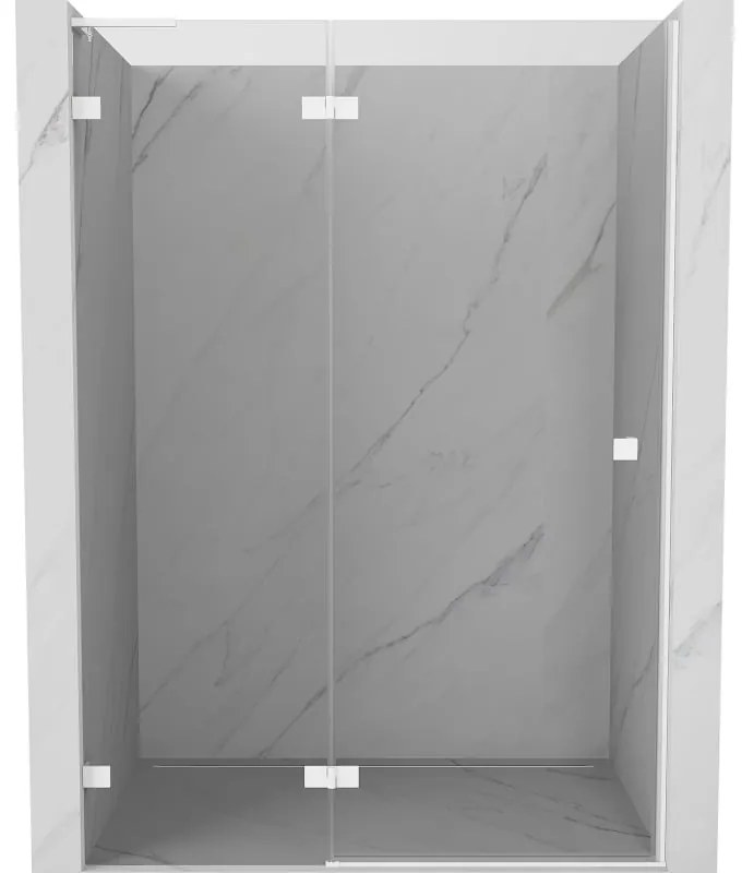 Mexen Lunar L, ľavé otočné sprchové dvere 135 cm, 8mm číre sklo, biely profil, 834L-135-000-20-00-L