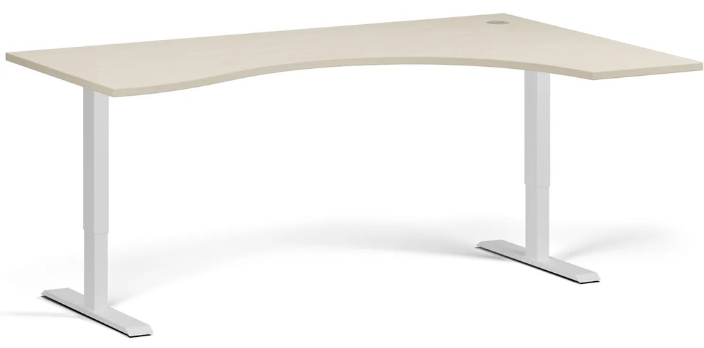 Ergonomický výškovo nastaviteľný stôl, 180x120 cm, 2 motory, L/P, biela podnož, breza