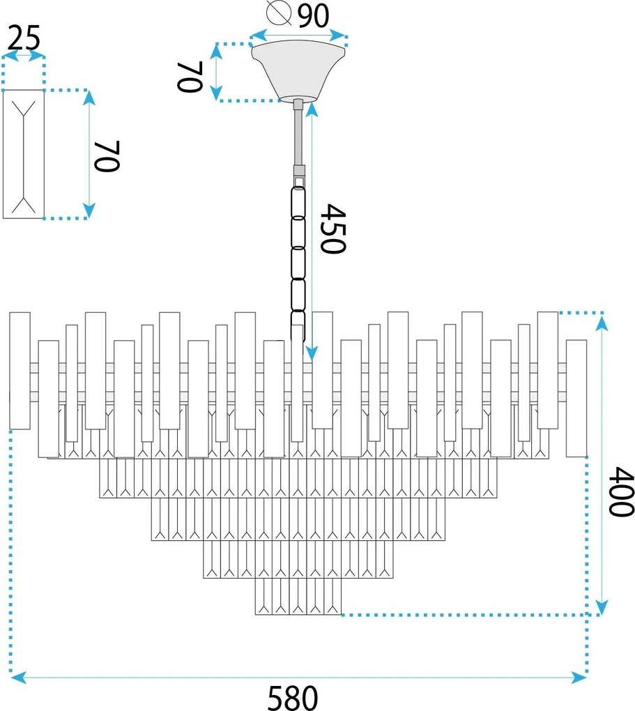Toolight Toolight, krištáľové závesné svietidlo 60cm, 8xE14, G052-CP, zlatá, OSW-08946