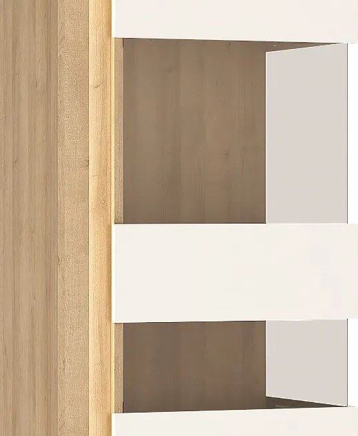 Vysoká vitrína Lyon, dub riviera/biely lesk, s osvetlením, pravá