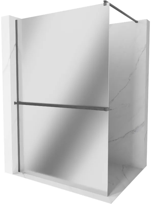 Mexen Kioto+, sprchová zástena Walk-In s poličkou a vešiakom 110 x 200 cm, 8mm sklo vzor zrkadlo, grafitový profil, 800-110-121-66-50