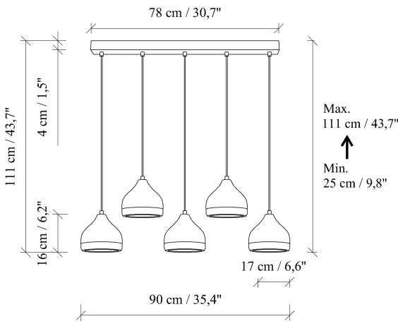 Luster na lanku YILDO 5xE27/40W/230V biela/zlatá